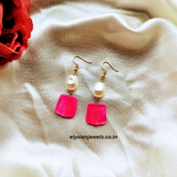 Square Beads With Pearl Beads Earring