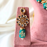 Turquoise Blue Meenakari Tumble Beads With Flower Kundan Long Necklace