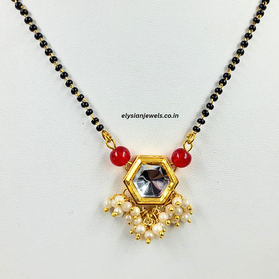 Red Beads With Hexagon Kundan Mangalsutra