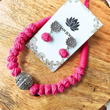 Blue Cotton Beads With Oxidized Beads Necklace