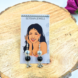 Black Colour 10mm Beads With Oxidized Pendant Necklace