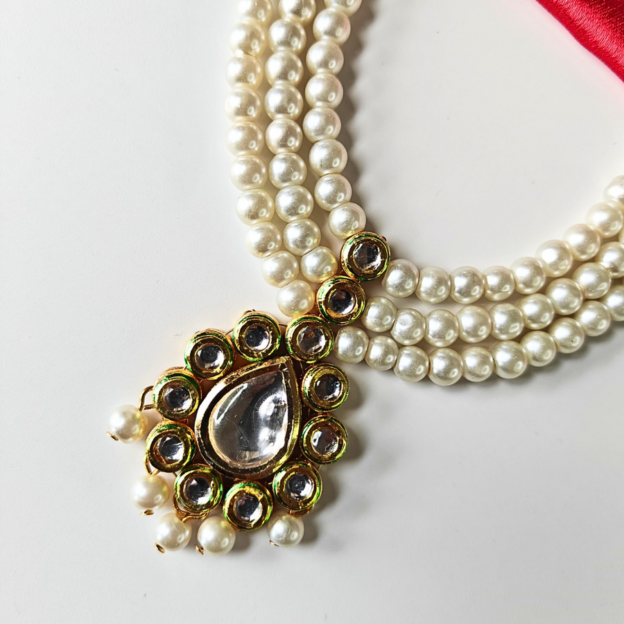 Three layer Pearls With Kundan Necklace