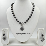 Beads & Silver Beads With Rose Charm Oxidized Necklace