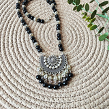 8mm Black Beads And Oxidized Beads With Oxidized Pendant Necklace