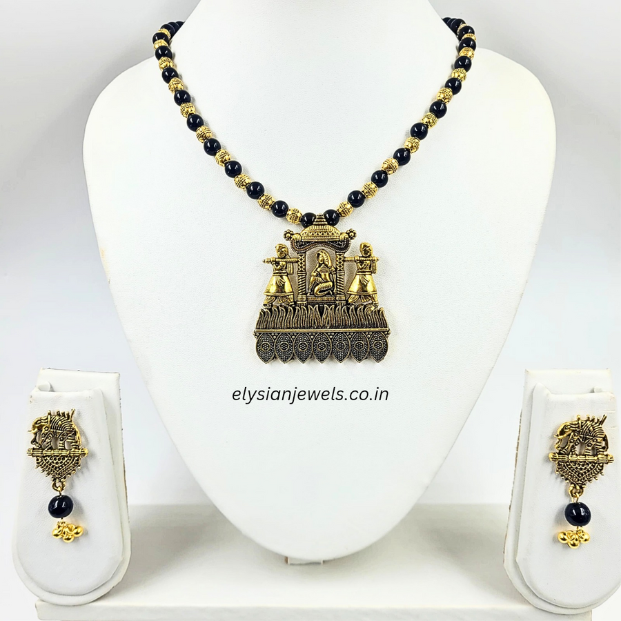 Black Beads with Doli Antique Pendant Necklace