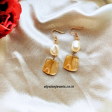 Square Beads With Pearl Beads Earring