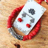 Cotton Beads With Finger Shape Round Pendant Oxidized Necklace