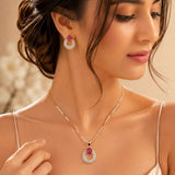 A D Stone Pendant With Rose Gold Chain Set