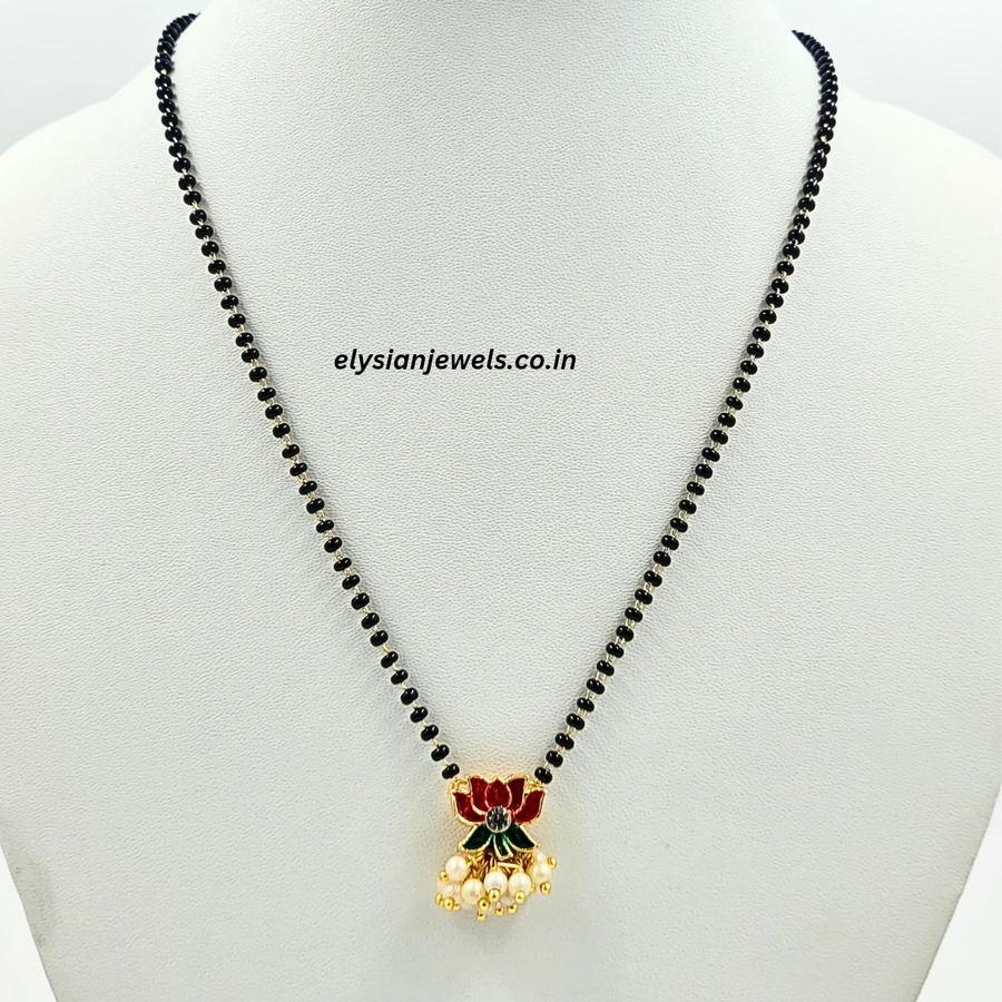 Small Red Lotus Meenakari Kundan Mangalsutra