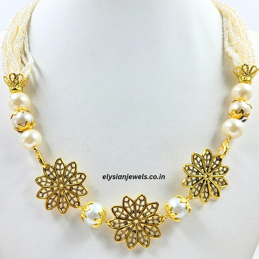 Pearl And Seed Beads With Antique Pendant Necklace