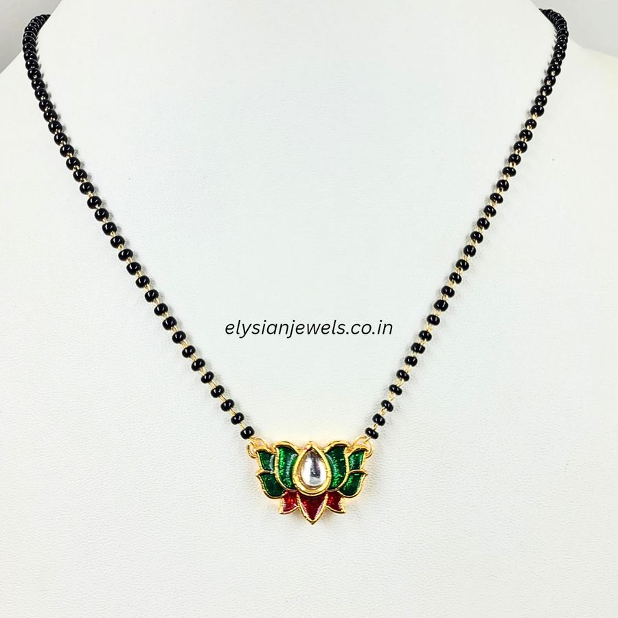 Green Colour Lotus Meenakari Kundan Mangalsutra