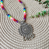 8mm Multicolour Beads, CCB Beads With Oxidized Pendant Necklace