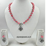 Beads & Silver Beads With Rose Charm Oxidized Necklace