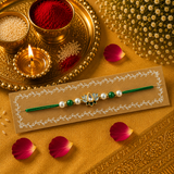 Thread, Pearl And Green Beads With Lotus Kundan Rakhi