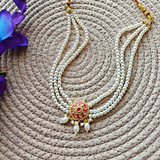 6mm Pearl With Red Meenakari Kundan Necklace