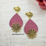 Antique Charm And Peacock Design Studs With Pink Purple Fabric Earring