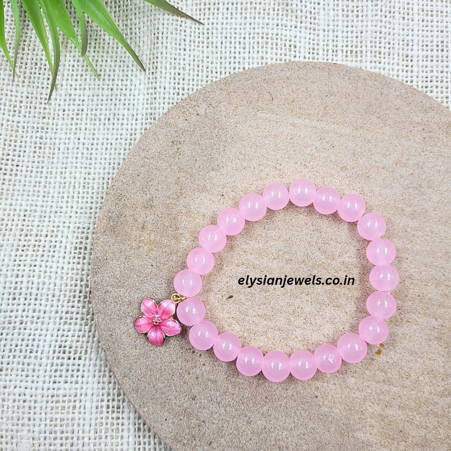 Baby Pink Five Petals Charm With baby Pink Jelly Beads Bracelet