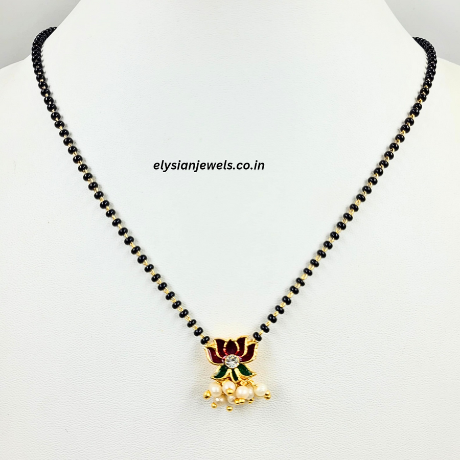 Small Maroon Lotus Meenakari Kundan Mangalsutra