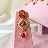 Red Beads With Red Square And Red Round Meenakari Kundan Necklace