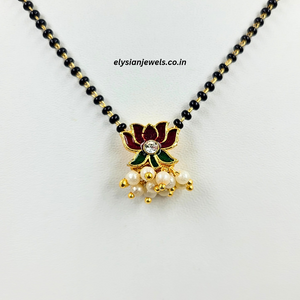 Small Maroon Lotus Meenakari Kundan Mangalsutra