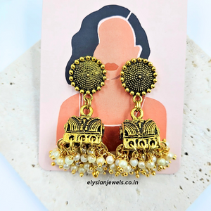 Golden Studs With Antique Jhumka Earring