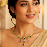 Green Square Kundan And Red Drop Shape Kundan With Pipe Tubes Kundan Necklace