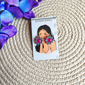 German Silver Flower Studs Oxidized Kundan Earrings