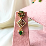 Green Beads With Green Square And Green Round Meenakari Kundan Necklace