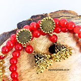 Red Beads, CCB Golden Beads With Antique Pendant Necklace