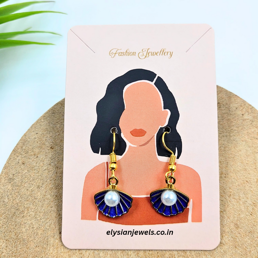 Pearl And Blue Oyster Charms Earring
