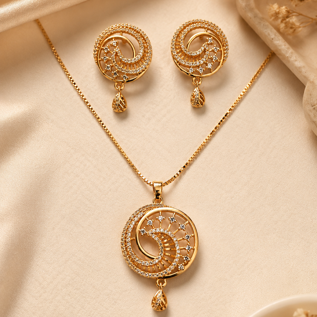 A D Diamond Rose Gold Pendent With Rose Gold Chain Set