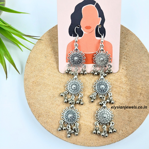CCB Silver Ghungroo With Three Layers Charms Oxidized Earring