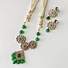 Green Tumble Beads With Flower Type Kundan And Square A D Kundan Necklace