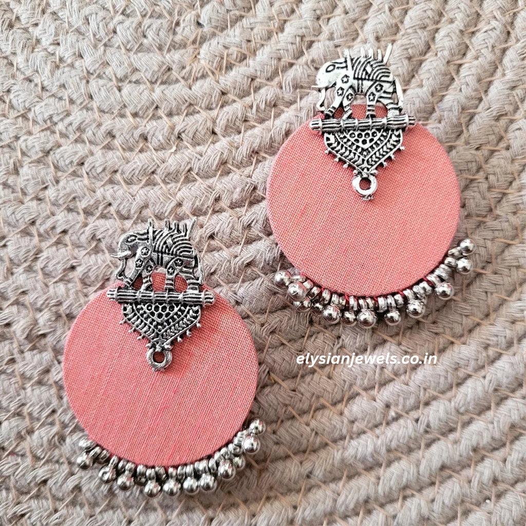 Elephant Design Studs And CCB Beads With Round Febric Earring