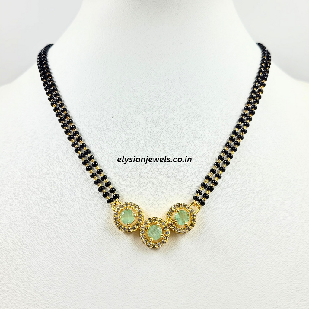 Three Pastel Green American Diamond Kundan Mangalsutra