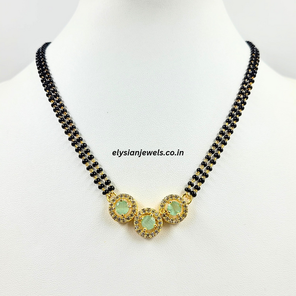 Three Pastel Green American Diamond Kundan Mangalsutra