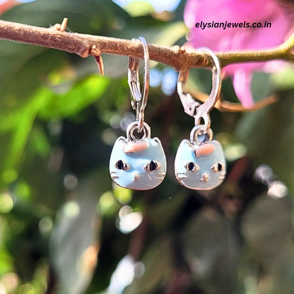 Sky Blue Cat Face Charm Earring