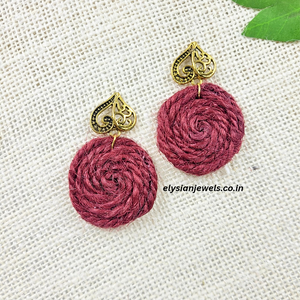 Antique Stud With Pink Purple Jute Earring