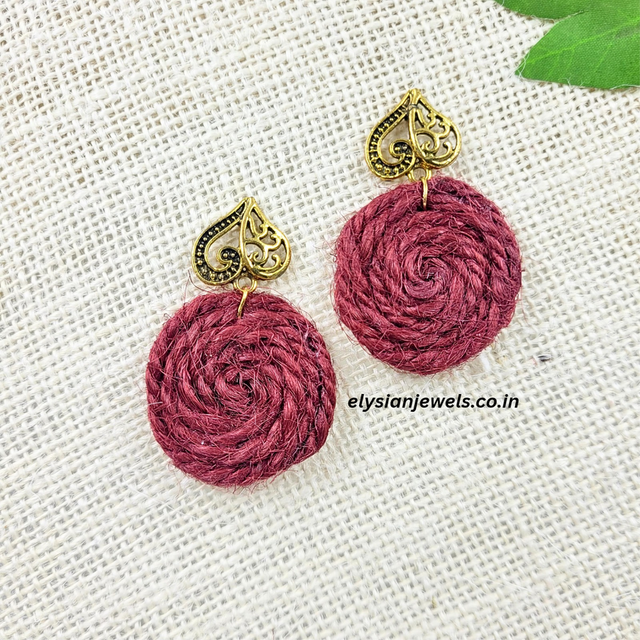 Antique Stud With Pink Purple Jute Earring