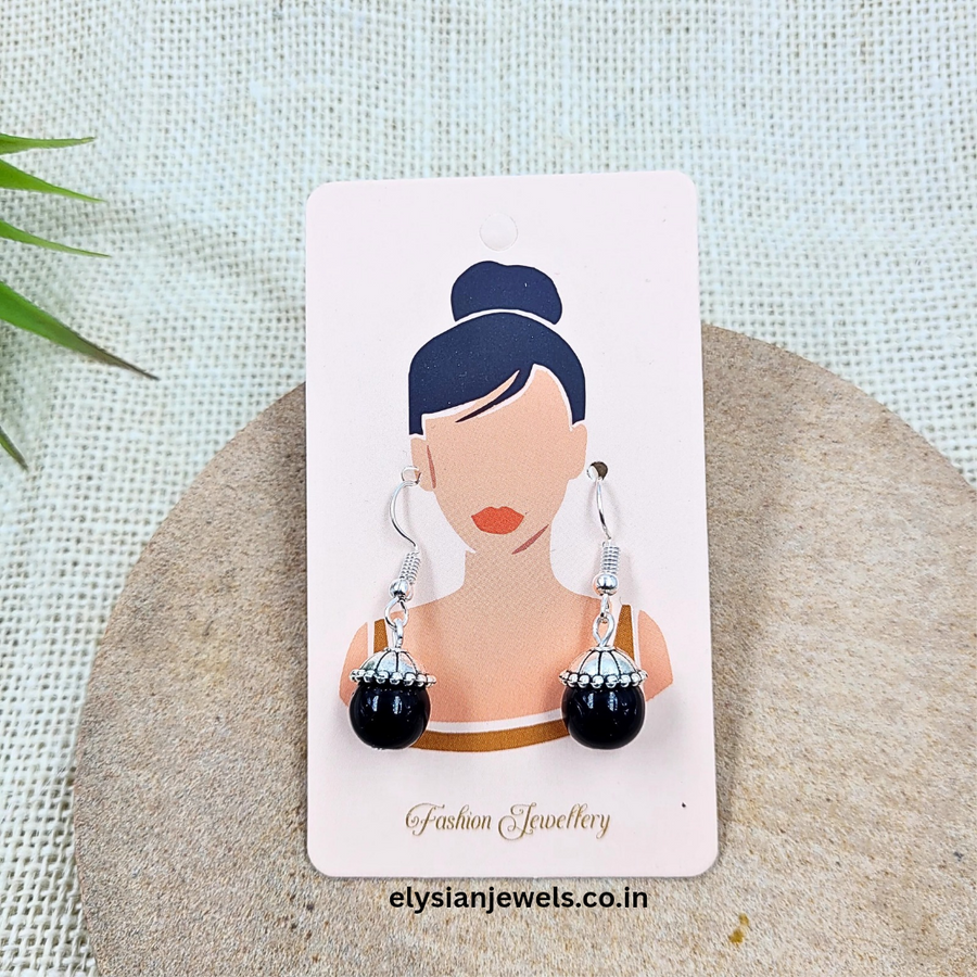 Beads With Oxidized Cap Earring
