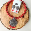 Red Cotton Beads With Oxidized Pendant Hasli Necklace
