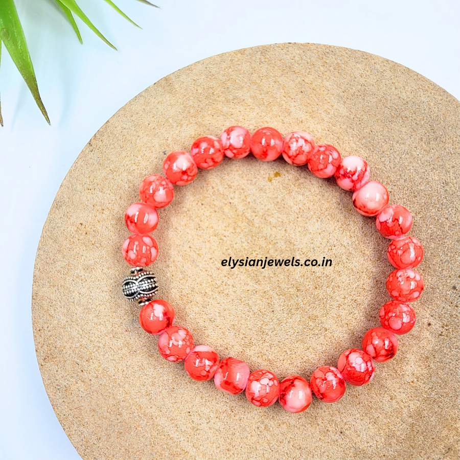 1 Silver Metal Bead With Pink Marble Beads Bracelet