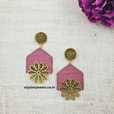 Antique Charm And Antique Stud With Pink Purple Fabric Earring