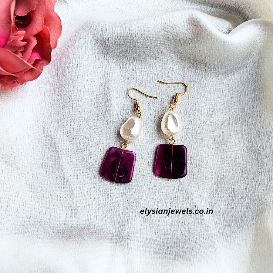 Square Beads With Pearl Beads Earring
