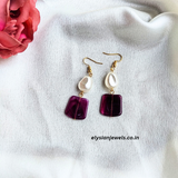 Square Beads With Pearl Beads Earring