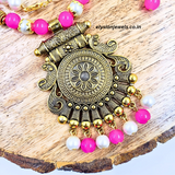 Pearl And Pink Beads With Antique Pendant Necklace
