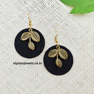 Leaf Shape Antique Charm With Round Fabric Earring
