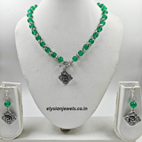 Beads & Silver Beads With Rose Charm Oxidized Necklace
