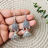 Black Printed Fabric, Oxidized Charms, Oxidized Beads, Silver CCB Ghunghroo With Oxidized Tabij Pendant Necklace