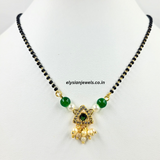 Green Beads With Green Triangle American Diamond Kundan Mangalsutra